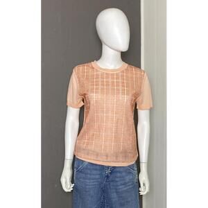 BOSS Hugo Boss Check Peach Semi Sheer Knit Shirt Medium